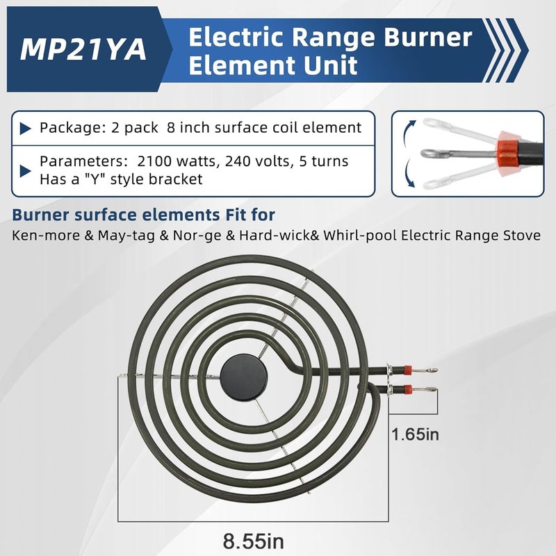 Fetechmate 2 Pack MP21YA (8") Electric Range Burner Element Unit Set Replacement Fit for Frigi-daire Whirl-pool Ken-more May-tag Stove Top Burner Replace WPY04100166, 4381750, Y0E00801799, 19950009 By - Image 3